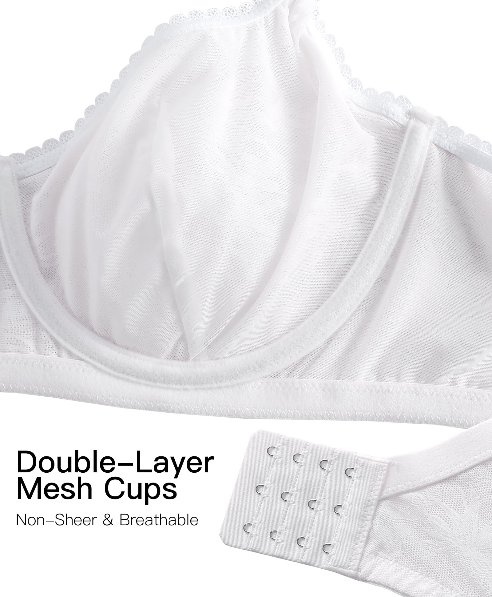 Women's Balconette Bra Push Up Unlined Underwire Lace U-Neck Demi Cup Sexy Plus Size 34C-42DDD