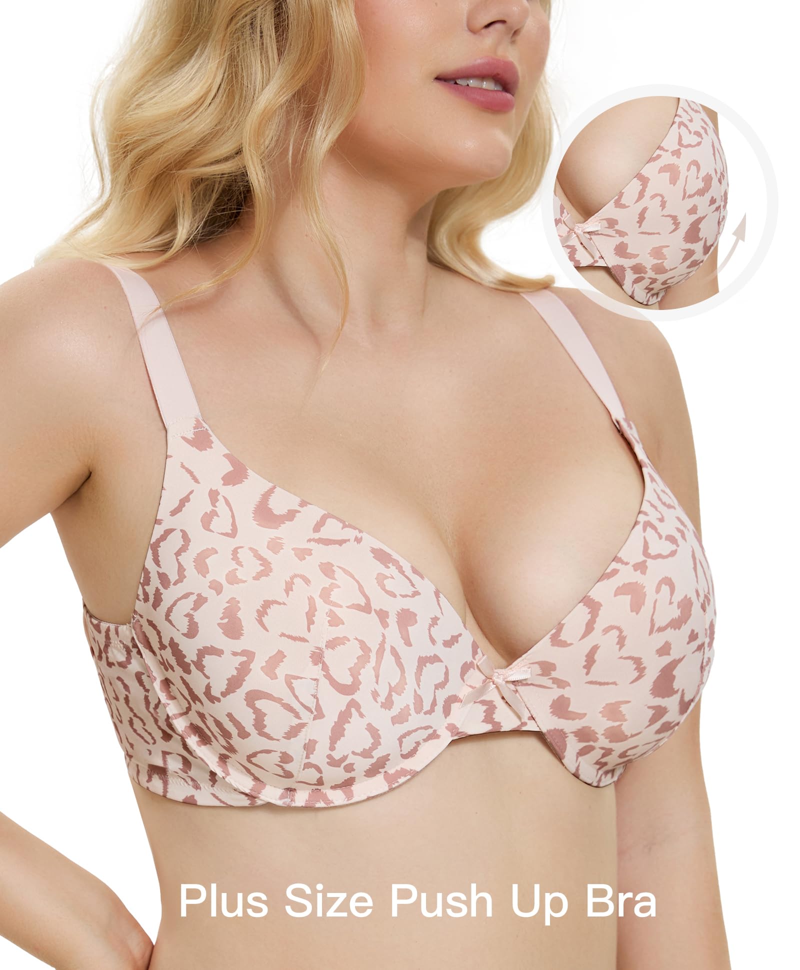 Plus Size Push Up Bra, Full Coverage Lightly Padded Lift Support Bras, Cup up to F