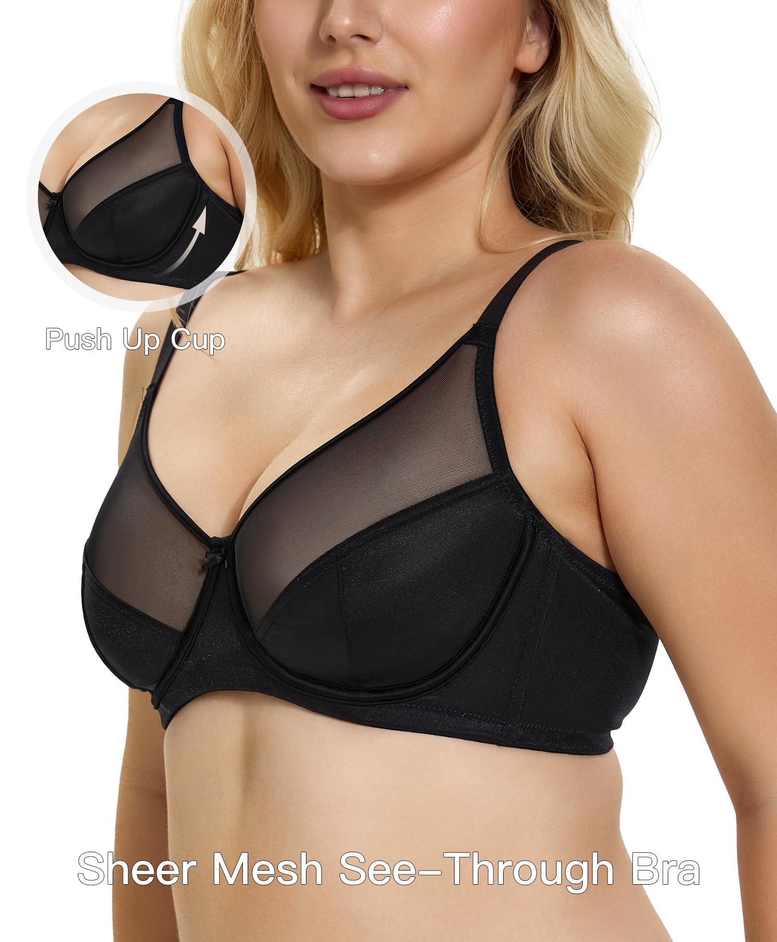 Women's See Through Sexy Sheer Bra Full Coverage Unlined Underwire Support Everyday Bras