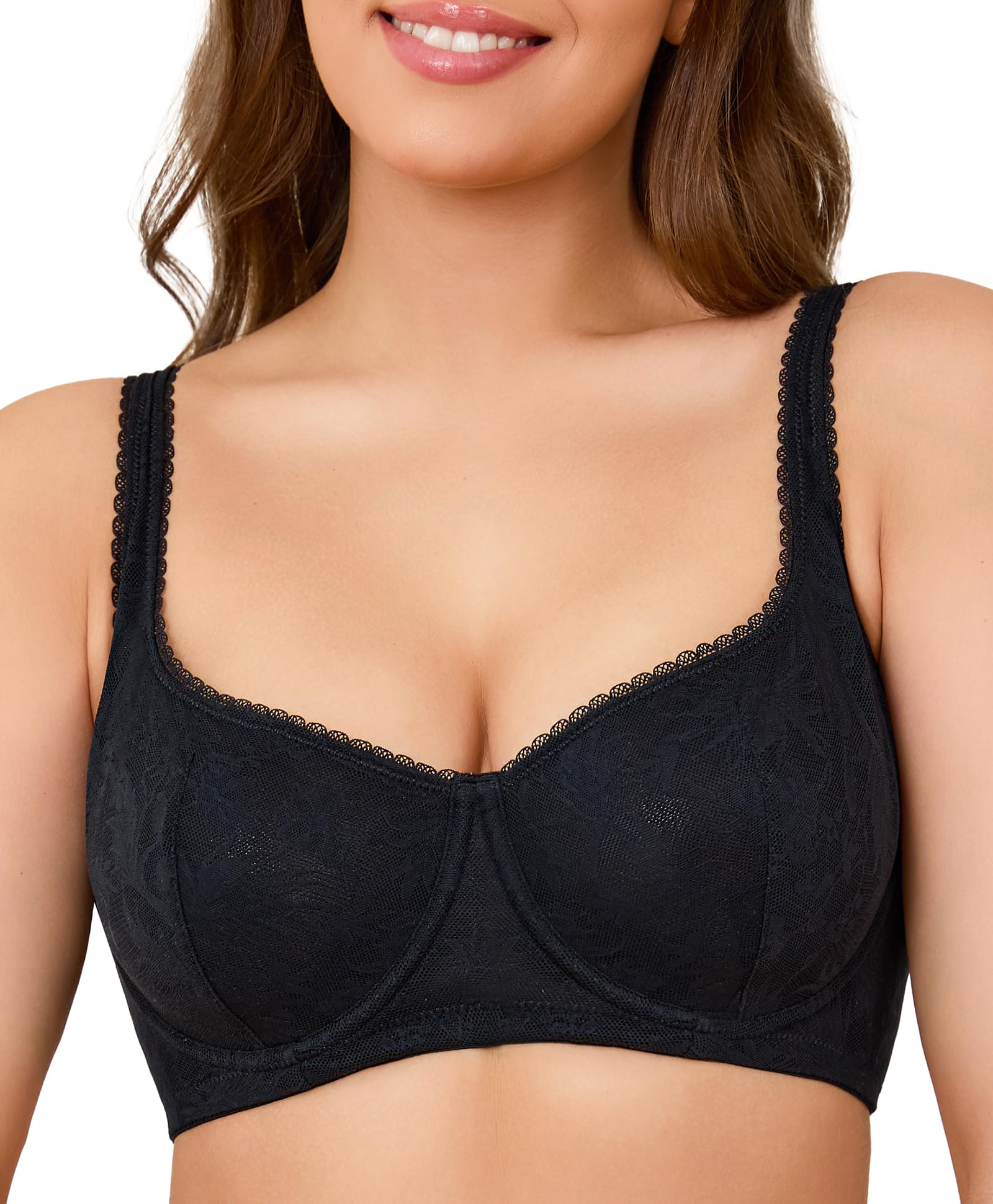 Women's Balconette Bra Push Up Unlined Underwire Lace U-Neck Demi Cup Sexy Plus Size 34C-42DDD