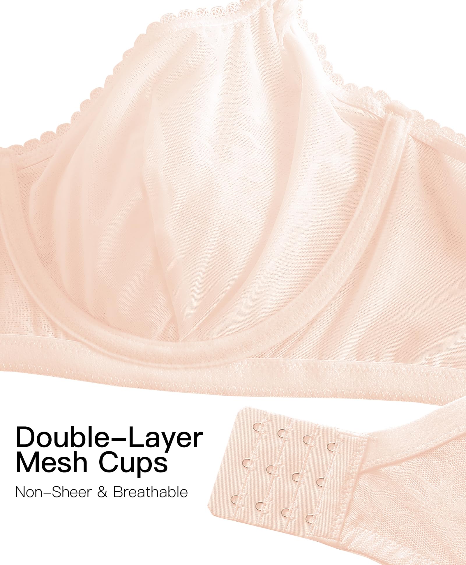 Women's Balconette Bra Push Up Unlined Underwire Lace U-Neck Demi Cup Sexy Plus Size 34C-42DDD