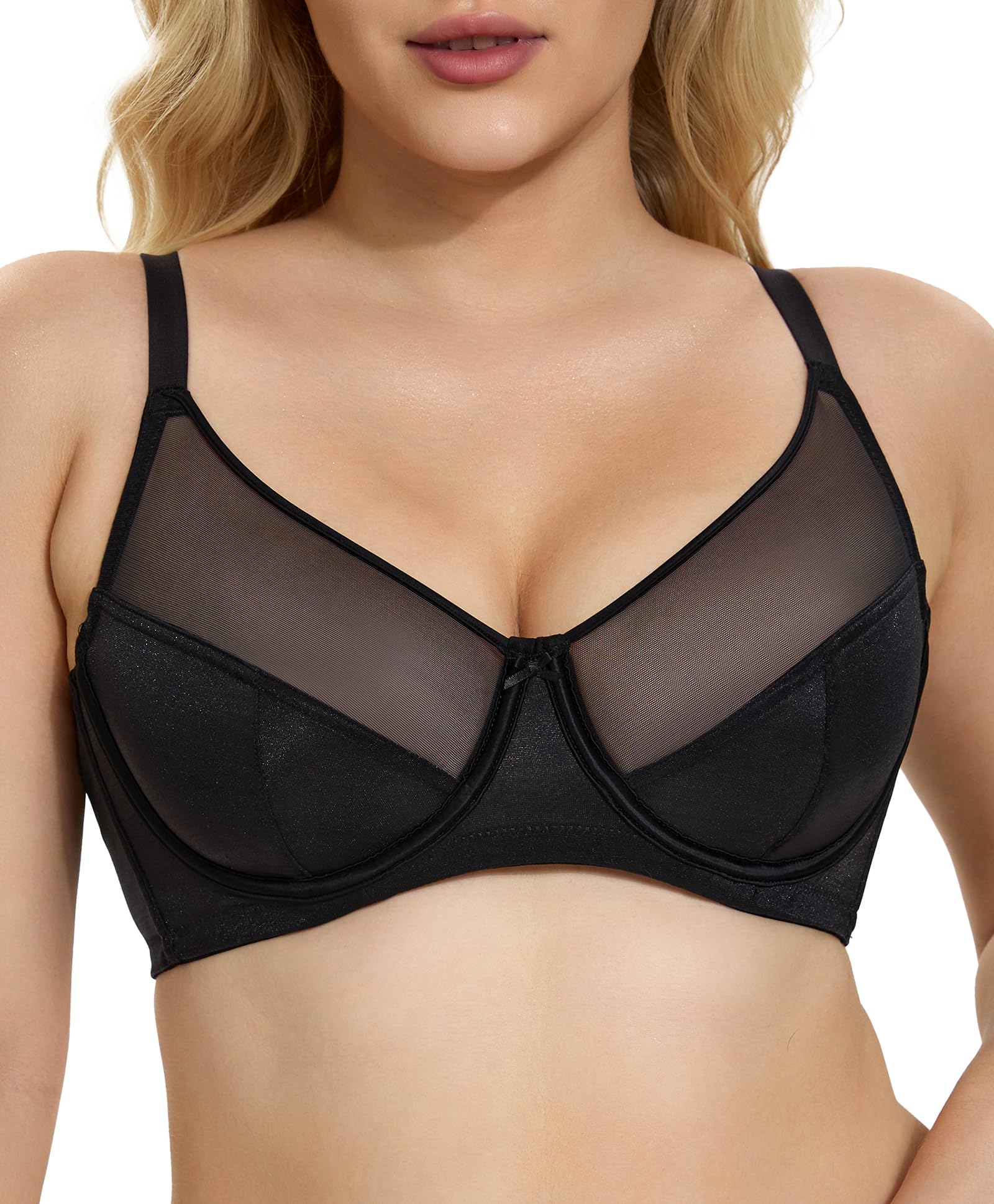 Women's See Through Sexy Sheer Bra Full Coverage Unlined Underwire Support Everyday Bras