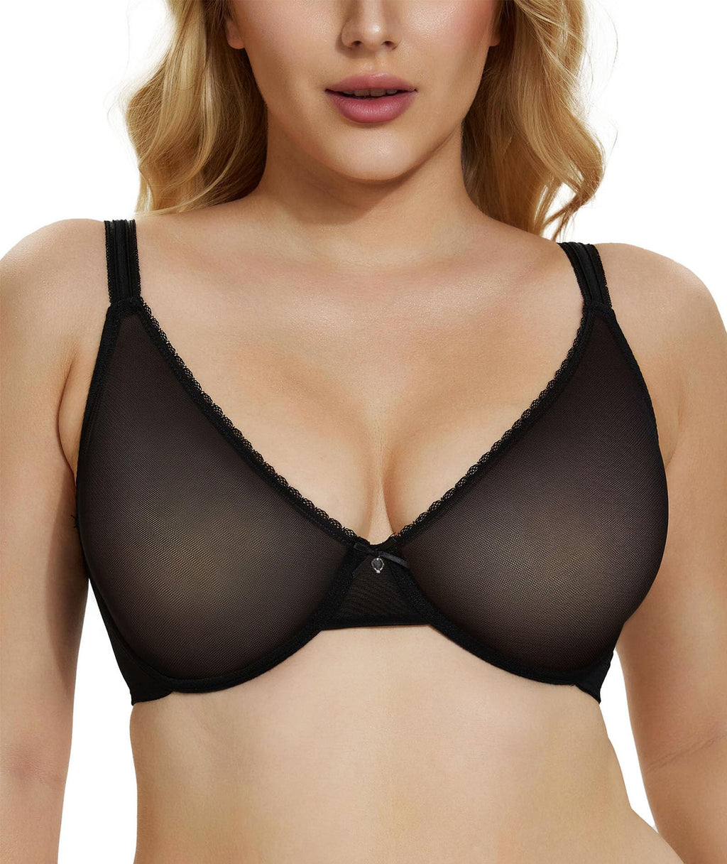 Women See Through Sheer Bra Sexy Lace Mesh Minimizer Bra Unlined Underwire Support Everyday Bra