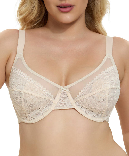Minimizer Bra for Women Lace Unlined Underwire Full Coverage Plus Size Push Up Bras for Large Bust 34C-40DDD