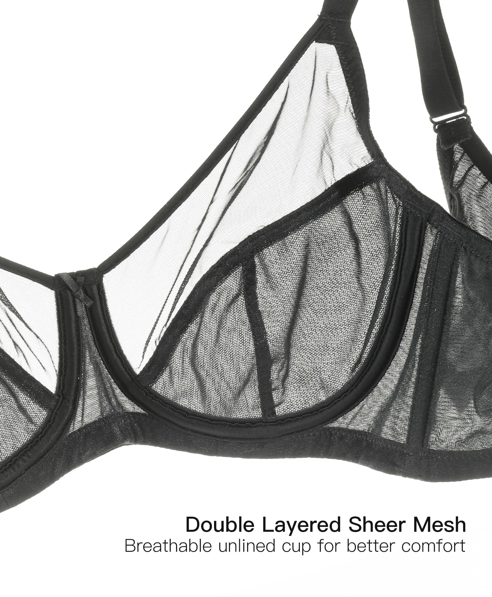 Women's See Through Sexy Sheer Bra Full Coverage Unlined Underwire Support Everyday Bras