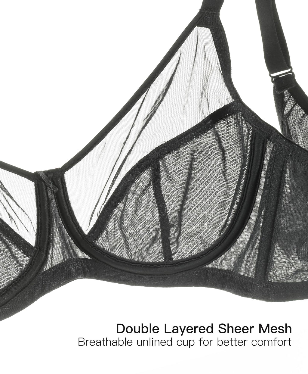 Women's See Through Sexy Sheer Bra Full Coverage Unlined Underwire Support Everyday Bras