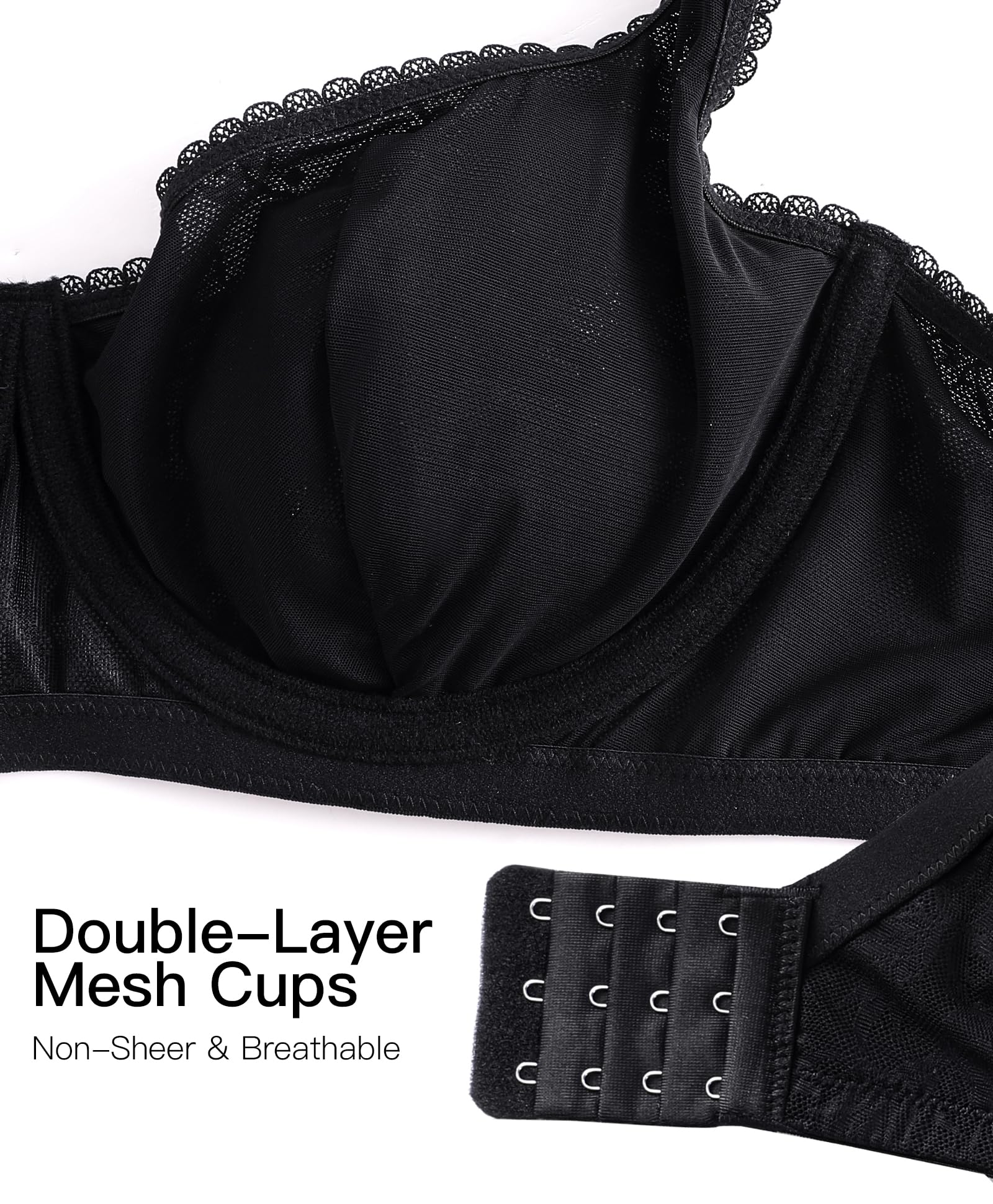 Women's Balconette Bra Push Up Unlined Underwire Lace U-Neck Demi Cup Sexy Plus Size 34C-42DDD