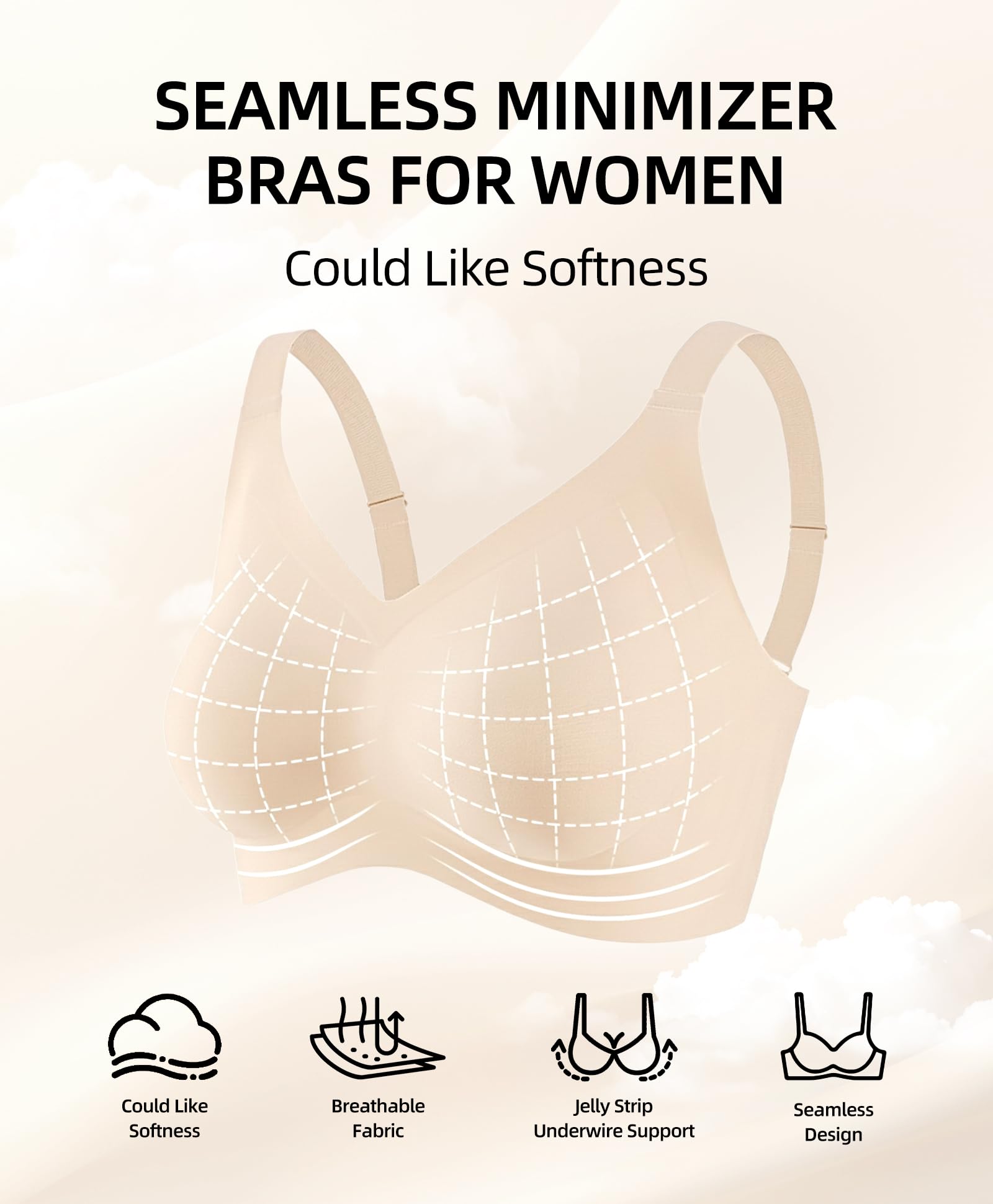 Women's Minimizer Bra Wireless Full Coverage Seamless Everyday T-Shirt Bra